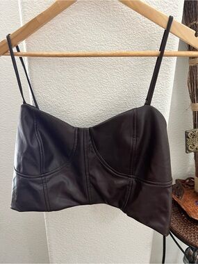Express Faux Leather Bustier Top in Dark Brown